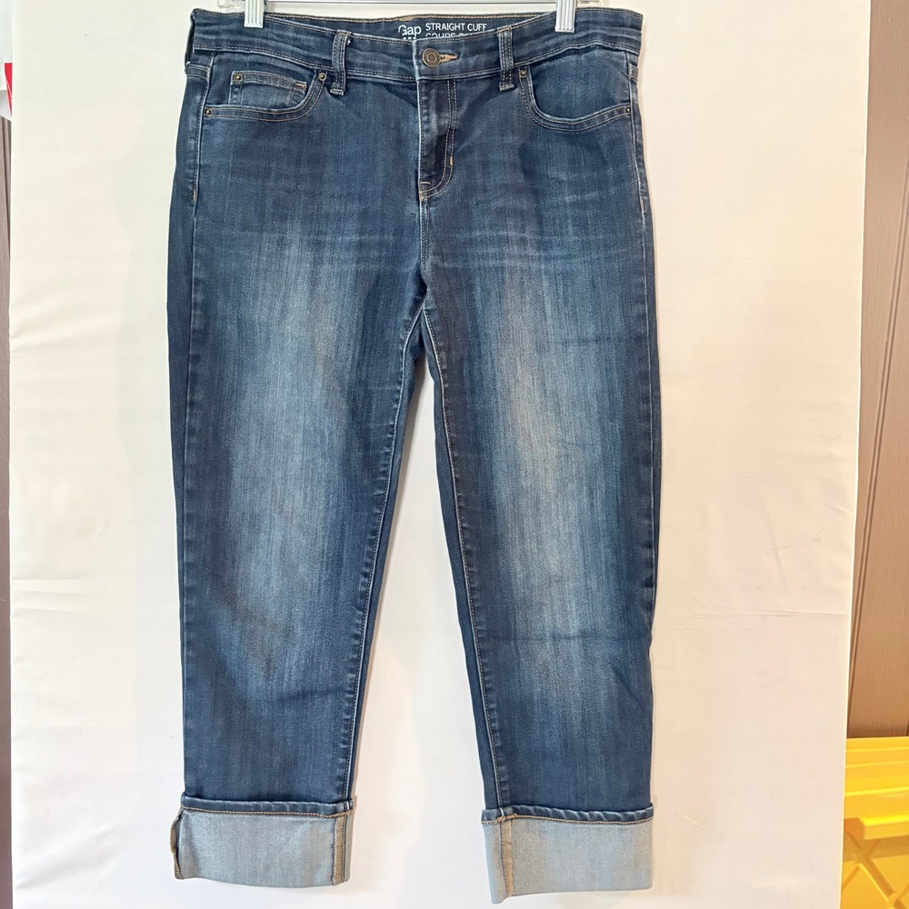 Gap Straight Cuff Jeans Dark Indigo Blue Denim Size 8R 831451-00